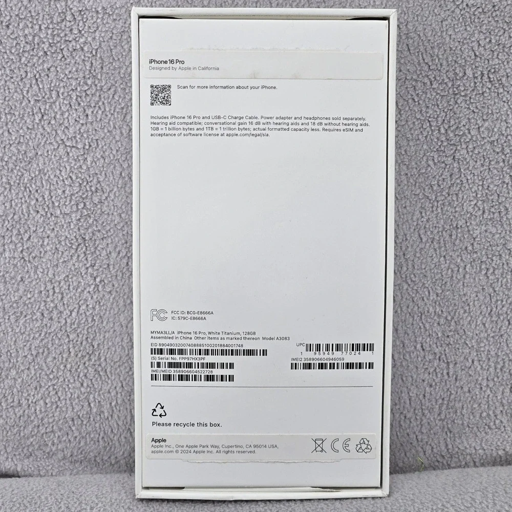 Apple iPhone 16 Pro 128GB White Titanium Empty Retail **Box Only** A3083